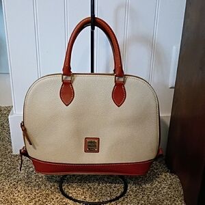 Dooney & Bourke Cream and Brown Pebble Leather Dome Satchel